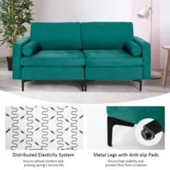 Costway Modern Loveseat 2-Seat Sofa Couch W/ 2 Bolsters Side Storage Pocket Teal -Lush Living Store GUEST 7105f8c8 1555 48ad 8f5b 232b3734dfe2
