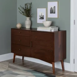 Mid-Century Modern With Closed Storage TV Stand For TVs Up To 58" Walnut - Saracina Home -Lush Living Store GUEST 713e521d 5360 4a42 a7e4 0e8c94780423
