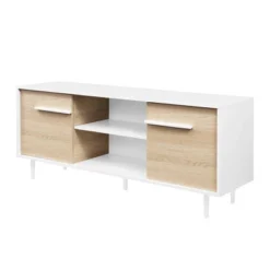 Modern 2 Door TV Stand For TVs Up To 65" Solid White/Coastal Oak/White - Saracina Home -Lush Living Store GUEST 71b35f19 b185 49ca 9a53 cd5480612808