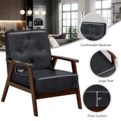 Costway Set Of 2 Accent Chairs PU Leather Chairs W/Rubber Wood Legs & Button Tufted Back -Lush Living Store GUEST 71f1b9f9 d9f9 4f00 b649 37bc425dda56