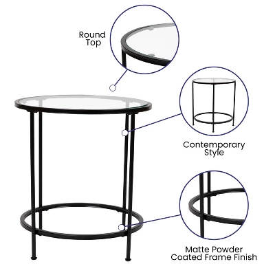 Flash Furniture Astoria Collection Round End Table - Modern Clear Glass Accent Table With Matte Black Frame 3 Flash Furniture Astoria Collection Round End Table - Modern Clear Glass Accent Table With Matte Black Frame