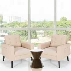 Costway Set Of 2 Upholstered Accent Chair Single Sofa Armchair W/ Wooden Legs -Lush Living Store GUEST 72663b47 0093 46de 8160 9cc68c6c3682