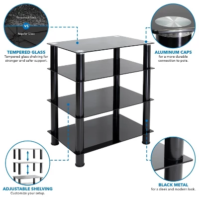 Mount-It! Tempered Glass AV Component Media Stand, Audio Tower And Media Center With 4 Shelves, 88 Lbs. Capacity, Black 3 Mount-It! Tempered Glass AV Component Media Stand, Audio Tower And Media Center With 4 Shelves, 88 Lbs. Capacity, Black