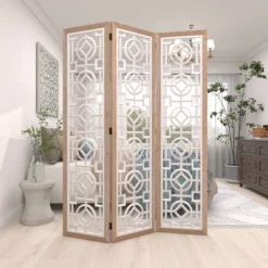 Farmhouse Wood Patterned Room Divider Screen White - Olivia & May -Lush Living Store GUEST 72812314 3b72 4df4 bbe0 c234873ed095