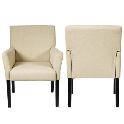 Costway Set Of 2 Arm Chair Guest Chair Home Office W/ Wooden Legs 6 Costway Set Of 2 Arm Chair Guest Chair Home Office W/ Wooden Legs - Image 4