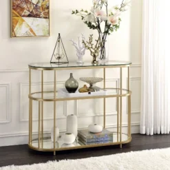 Invergarry Mirrored And Tempered Glass Sofa Table Gold - MiBasics 8 Invergarry Mirrored And Tempered Glass Sofa Table Gold - MiBasics -Lush Living Store GUEST 72d5f3cb 12d6 4cb9 a0b4 8663a205d1d5