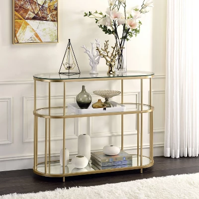 Invergarry Mirrored And Tempered Glass Sofa Table Gold - MiBasics 5 Invergarry Mirrored And Tempered Glass Sofa Table Gold - MiBasics - Image 3