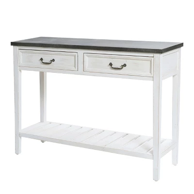 LuxenHome Farmhouse Distressed White Wood Console Table With Storage 14 LuxenHome Farmhouse Distressed White Wood Console Table With Storage - Image 12