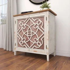 Natural Wood Cabinet With Trellis Doors Light Brown - Olivia & May -Lush Living Store GUEST 731957a4 f80b 4a24 b4f3 b4fb79dc7b5e