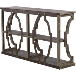 Crestview Collection Farmhouse Rustic Chestnut Wood Console Table 64" X 15" With Bookshelf Brown Antique White Wash 3-Tier For Living Room Entryway -Lush Living Store GUEST 74501f56 b622 4cbc b888 a5c9791af565