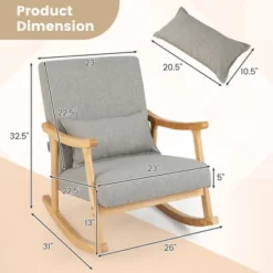 Costway Upholstered Rocking Chair With Pillow Rocking Armchair With Rubber Wood Frame Grey -Lush Living Store GUEST 74c9ef50 0adf 4668 9bd8 0851c3671c5a