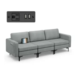 Costway Modular 3-Seat Sofa Couch W/ Socket USB Ports & Side Storage Pocket OrangeDark Grey -Lush Living Store GUEST 74eac718 ae96 469f b1cb e9ec56ec6519