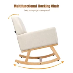 Costway Mid Century Rocking Chair Upholstered Armchair W/ Lumbar Support BeigeGray -Lush Living Store GUEST 75202b88 3718 42d2 9a5e ed156035cd3e