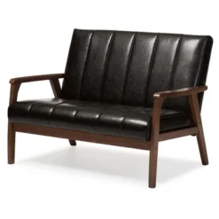Nikko Mid-Century Modern Scandinavian Style Faux Leather Wooden 2 Seater Loveseat - Baxton Studio -Lush Living Store GUEST 753fe990 507c 4bd0 bb64 c2f5d6a8731e
