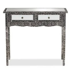 Wycliff Metal And Mirrored Glass 2 Drawer Console Table Dark Gray/Silver - Baxton Studio -Lush Living Store GUEST 7562ce0e e55a 42a7 9d29 d1935908dc5c