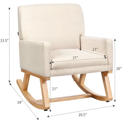 Costway Mid Century Fabric Rocking Chair Upholstered Accent Armchair Lounge Chair Beige/Gray 3 Costway Mid Century Fabric Rocking Chair Upholstered Accent Armchair Lounge Chair Beige/Gray