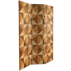 6" Double Sided Wood Inlay Pattern Canvas Room Divider Brown - Oriental Furniture -Lush Living Store GUEST 76cdf666 50ef 420e 9fe4 4e6f31e4da56
