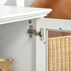 HOMCOM Modern TV Stand Cabinet For TVs Up To 60 Inches, Entertainment Center With Drawer And Glass Doors For Living Room, White -Lush Living Store GUEST 76d016b3 c97e 4f80 948e 088f19c893af