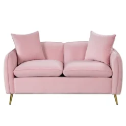 Velvet Upholstered Sofa With Armrest Pockets, 2 Pillows And Golden Metal Legs-ModernLuxe -Lush Living Store GUEST 774d375d 1473 484d 8570 a34a6f732366