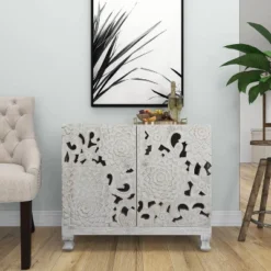 Mediterranean Carved Wood Cabinet White - Olivia & May -Lush Living Store GUEST 7820449b 199a 4ab4 952a 9b76da14b77a