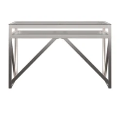 Severin Glass Top Brushed Nickel Sofa And Table Silver - Inspire Q -Lush Living Store GUEST 7845e7ec 624c 4c41 ad51 a6b9988a8e96