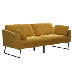 Neely Futon With Bolster Pillows Mustard Velvet - Mr. Kate -Lush Living Store GUEST 7886e834 915f 4968 889c 3c5bdf6d3f3e