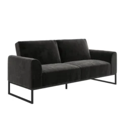 Adley Velvet Fabric Coil Futon With Metal Base - CosmoLiving By Cosmopolitan