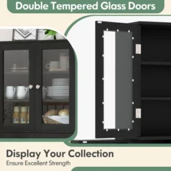 Costway Tall Storage Cabinet Kitchen Pantry Cupboard With Tempered Glass Doors & Shelves Black/White -Lush Living Store GUEST 790e0ecc f343 43a4 98d7 ba933f0c88e4