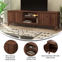 Flash Furniture Hatfield Mid-Century Modern TV Stand For Up To 64 Inch TV's - 60 Inch Media Center With Adjustable Center Shelf And Dual Soft Close Doors -Lush Living Store GUEST 7929532d a9bf 49ee aa6a cdd57d7650bf