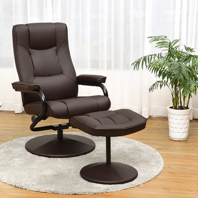 Costway Recliner Chair Swivel PU Leather Lounge Accent Armchair W/ Ottoman Brown 4 Costway Recliner Chair Swivel PU Leather Lounge Accent Armchair W/ Ottoman Brown - Image 2