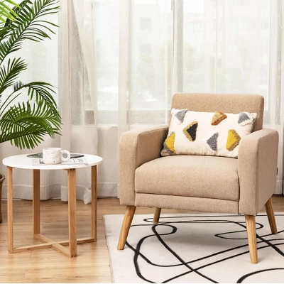 Costway Modern Accent Chair Upholstered Linen Armchair W/Rubber Wood Legs YellowBeigeGreyNavy 3 Costway Modern Accent Chair Upholstered Linen Armchair W/Rubber Wood Legs YellowBeigeGreyNavy