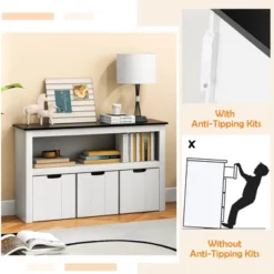 Costway Kids Toy Storage Organizer Wooden Bookshelf With 3 Drawers Hidden Wheel Blackboard -Lush Living Store GUEST 7a23d5d6 ba77 41e9 8867 5e71d36037d2