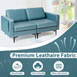 Costway Modern Loveseat Leathaire Fabric 2-Seat Sofa Couch W/ Side Storage Pocket -Lush Living Store GUEST 7a7e18b5 c27d 4ea7 8110 d6ce2e1ed8cd