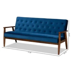 Sorrento Velvet Upholstered Wooden 3 Seater Sofa Navy Blue/Brown - Baxton Studio -Lush Living Store GUEST 7a8e4ab9 eefe 462d 8d8f 51963c365dca