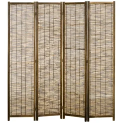HOMCOM 5.5' Tall Room Divider With Wood & Hand Woven Reed, 4 Panel Folding Privacy Screens, Portable Partition Wall Divider 9 HOMCOM 5.5' Tall Room Divider With Wood & Hand Woven Reed, 4 Panel Folding Privacy Screens, Portable Partition Wall Divider -Lush Living Store GUEST 7ad77421 fa40 4dcd 9bf6 99e4f9837ae3