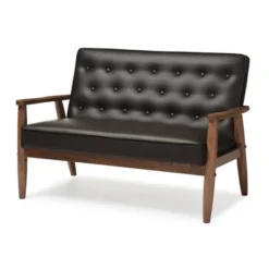 Sorrento Mid-Century Retro Modern Faux Leather Upholstered Wooden 2 Seater Loveseat - Baxton Studio -Lush Living Store GUEST 7b165166 8cee 4791 a4ed 8b3d0e0911b3