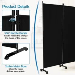 Costway 6-Panel Folding Room Divider 6FT Rolling Privacy Screen With Lockable Wheels Black/Brown/Grey/White -Lush Living Store GUEST 7b229afe 6d17 4f20 b446 bbcc25f00fa9