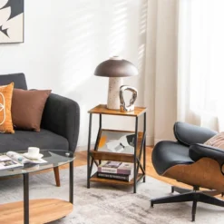 Costway 3-Tier Industrial Side End Table With Storage Shelf Heavy Duty Accent Table