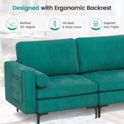 Costway Modern Modular 3-Seat Sofa Couch W/ Side Storage Pocket & Metal Leg Teal -Lush Living Store GUEST 7bbd670d bcef 4987 8c1b 85c33a9a3d30