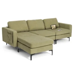 Costway Modern Modular 3-Seat Sofa Couch W/ Side Storage Pocket & Metal Leg GreenGrey -Lush Living Store GUEST 7bd474fc a443 4101 9a48 16d47fa9cba2