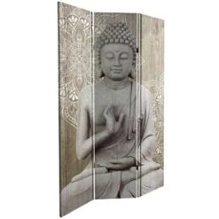 6" Double Sided Stone Buddha Canvas Room Divider Gray - Oriental Furniture -Lush Living Store GUEST 7bd816fe 377a 4ba3 9631 929b07ddd8ac