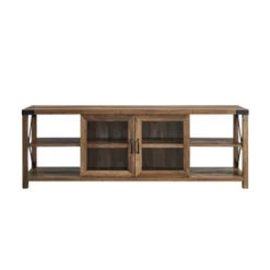 Sophie Rustic Farmhouse X Frame Glass Doors TV Stand For TVs Up To 80" Rustic Oak - Saracina Home -Lush Living Store GUEST 7c2421ca e0ce 4535 8d7f 077c42664977