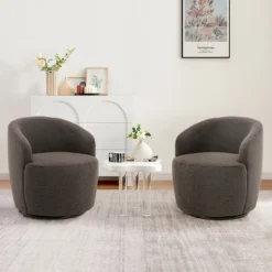 Set Of 2 Fannie 25.60'' Wide Small Size Boucle Upholstered 360° Swivel Barrel Chair-The Pop Maison -Lush Living Store GUEST 7c7e48ae 5e80 43ba 87d1 86c52d9dbd05