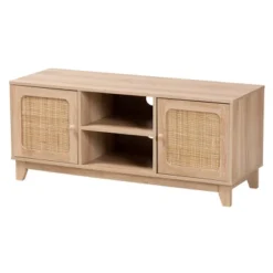 Elsbeth Wood And Natural Rattan 2 Door TV Stand For TVs Up To 40" Light Brown/Natural Brown - Baxton Studio -Lush Living Store GUEST 7cc6b6cc 0dfa 4c6f a5ae 9f850f0acb2e