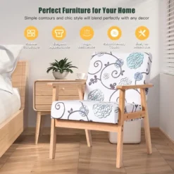 Costway Modern Accent Armchair Fabric Lounge Chair W/Rubber Wood Leg White&Blue Floral 15 Costway Modern Accent Armchair Fabric Lounge Chair W/Rubber Wood Leg White&Blue Floral -Lush Living Store GUEST 7d19d863 636c 4235 bef5 c3ad8061842e