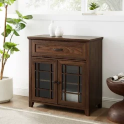 Transitional 2 Door Window Pane Accent Cabinet Dark Walnut - Saracina Home -Lush Living Store GUEST 7d807aed e667 4f3e 9acb 433af0d61f65