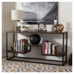Doreen Rustic Industrial Style Antique Textured Finished Metal Distressed Wood Console Table - Black - Baxton Studio -Lush Living Store GUEST 7e3fc9e2 f3d0 4686 99cf b18675a50320