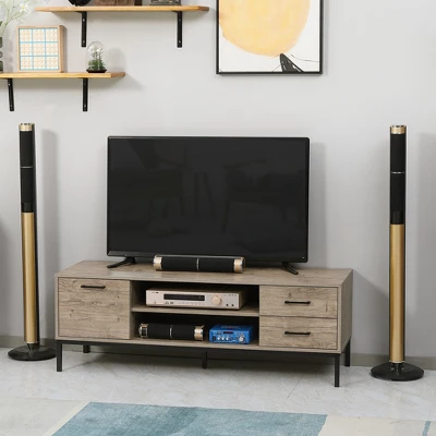 HOMCOM TV Stand For TV Up To 50 Inches, Entertainment Center With Door, Open Storage And Drawers, TV Table With Steel Legs, Gray 4 HOMCOM TV Stand For TV Up To 50 Inches, Entertainment Center With Door, Open Storage And Drawers, TV Table With Steel Legs, Gray - Image 2