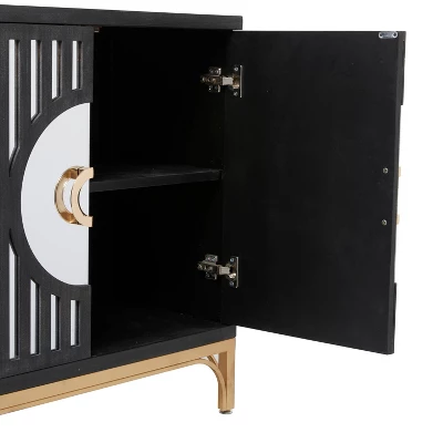 Art Deco Contemporary Mirrored Wood Cabinet Black - Olivia & May 5 Art Deco Contemporary Mirrored Wood Cabinet Black - Olivia & May - Image 3