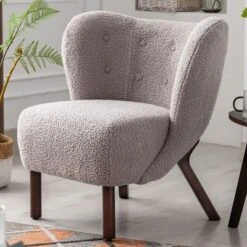 Modern Accent Chair Lambskin Wingback Tufted Side Chair With Solid Wood Legs-ModernLuxe -Lush Living Store GUEST 7eb5f8fb 75f4 412e 95f7 b923dcc8462c